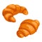 Two croissants bake puff pastry color flat design on white