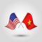 Two crossed american and vietnamese flags on silver sticks - symbol of united states of america and vietnam