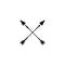 Two crossed black arrows isolated on white. Flat adventure icon. Good for web and software interfaces.