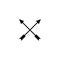 Two crossed black arrows isolated on white. Flat adventure icon. Good for web and software interfaces