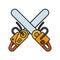 Two crossed chainsaws isolated vector illustration
