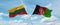 two crossed flags Afghanistan and Lithuania waving in wind at cloudy sky. Concept of relationship, dialog, travelling between two