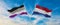 two crossed flags asexuality Pride and Netherland waving in wind at cloudy sky. Concept of relationship, dialog, travelling