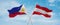 two crossed flags Austria and Philippines waving in wind at cloudy sky. Concept of relationship, dialog, travelling between two