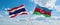 two crossed flags Azerbaijan and Thailand waving in wind at cloudy sky. Concept of relationship, dialog, travelling between two