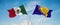 two crossed flags Bosnia and Herzegovina and mexico waving in wind at cloudy sky. Concept of relationship, dialog, travelling