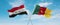 two crossed flags Cameroon and Iraq waving in wind at cloudy sky. Concept of relationship, dialog, travelling between two