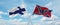two crossed flags confederate battle or Dixie flag and finland waving in wind at cloudy sky. Concept of relationship, dialog,