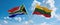 two crossed flags LITHUANIA and South Africa waving in wind at cloudy sky. Concept of relationship, dialog, travelling between two