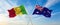 two crossed flags Mali and Australia waving in wind at cloudy sky. Concept of relationship, dialog, travelling between two
