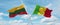 two crossed flags Mali and Lithuania waving in wind at cloudy sky. Concept of relationship, dialog, travelling between two