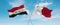 two crossed flags Malta and Iraq waving in wind at cloudy sky. Concept of relationship, dialog, travelling between two countries