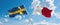 two crossed flags Malta and Sweden waving in wind at cloudy sky. Concept of relationship, dialog, travelling between two countries