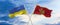 two crossed flags Montenegro and Ukraine waving in wind at cloudy sky. Concept of relationship, dialog, travelling between two