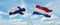 two crossed flags netherlands and finland waving in wind at cloudy sky. Concept of relationship, dialog, travelling between two