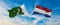 two crossed flags Pakistan and Netherland waving in wind at cloudy sky. Concept of relationship, dialog, travelling between two