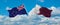 two crossed flags Qatar and New Zealand waving in wind at cloudy sky. Concept of relationship, dialog, travelling between two