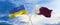 two crossed flags Qatar and Ukraine waving in wind at cloudy sky. Concept of relationship, dialog, travelling between two
