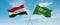 two crossed flags Saudi Arabia and Iraq waving in wind at cloudy sky. Concept of relationship, dialog, travelling between two