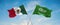 two crossed flags Saudi Arabia and mexico waving in wind at cloudy sky. Concept of relationship, dialog, travelling between two