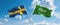 two crossed flags Saudi Arabia and Sweden waving in wind at cloudy sky. Concept of relationship, dialog, travelling between two