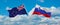 two crossed flags Slovenia and New Zealand waving in wind at cloudy sky. Concept of relationship, dialog, travelling between two