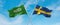 two crossed flags SWEDEN and Saudi Arabia waving in wind at cloudy sky. Concept of relationship, dialog, travelling between two