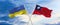 two crossed flags Taiwan and Ukraine waving in wind at cloudy sky. Concept of relationship, dialog, travelling between two