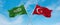 two crossed flags Turkey and Saudi Arabia waving in wind at cloudy sky. Concept of relationship, dialog, travelling between two