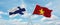 two crossed flags Vietnam and finland waving in wind at cloudy sky. Concept of relationship, dialog, travelling between two