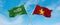 two crossed flags Vietnam and Saudi Arabia waving in wind at cloudy sky. Concept of relationship, dialog, travelling between two