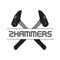 Two Crossed hammers symbol. Crossed carpenter hammers. Black hammer - tool for repair, maintenance, carpentry and locksmith work.