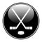 Two crossed hockey sticks and puck icon.
