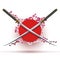 Two crossed katana on circle red background