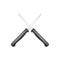 Two crossed kitchen knives with black handle