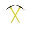 Two crossed mattocks in black design with yellow handle