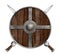 Two crossed swords and wooden viking shield isolated