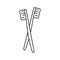 Two crossed toothbrushes icon. Thin line art template for dentist. Symbol of family. Black and white simple illustration. Contour