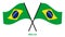 Two Crossed Waving Brazil Flag On Isolated White Background. Brazil Flag Vector Illustration