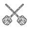 Two crossed wooden pizza shovels vector objects