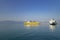 Two cruise ships or ocean liners docking at the harbour passenger ferry port