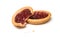 two crunched mini tartlets with strawberry jam on white background