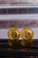 Two cryptocurrency bitcoin over Exposed and Developed old film negative strips background.