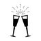 Two crystal champagne glasses toast cheers icon vector set. Anniversary birthday Christmas Eve New Year happy event celebration