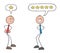 Two customer stickman businessman arguing with each other. One is not at all satisfied with the service or product and gives 1