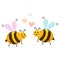 Two cute bees with hearts for valentine`s day on a white background