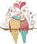 Two cute birds in love, colorful illustration