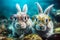 Two Cute Bunnies in Goggles Diving Underwater