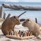 Two cute capybaras playing chess. AI generative illustration