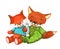 Two cute cartoon adorable foxes babies.